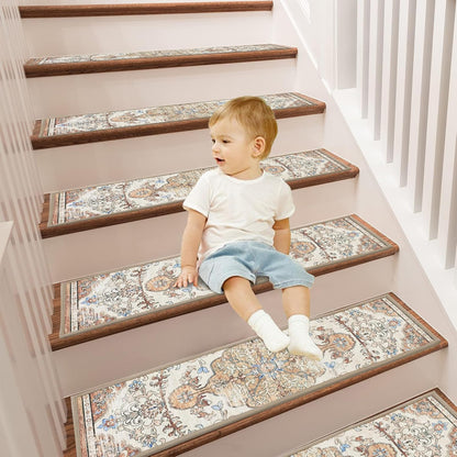 Carpet Stair Treads for Wooden Steps Indoor 8" X 30" Peel and Stick Stair Treads Non Slip Staircase Step Treads Reusable Stair Runner Rugs for Dogs, Kids and Elders