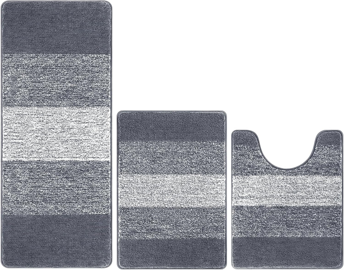 Bathroom Rugs Set 3 Piece Non Slip Washable, Microfiber Absorbent Bath Mat Floor Carpet Extra Soft, Quick Dry Shower Rug U-Shaped Contour Toilet Mats