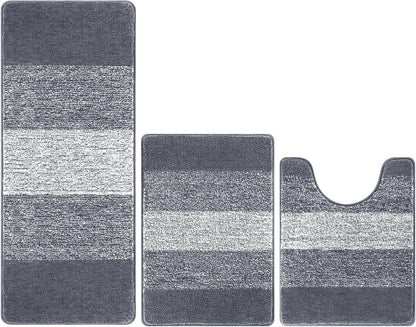 Bathroom Rugs Set 3 Piece Non Slip Washable, Microfiber Absorbent Bath Mat Floor Carpet Extra Soft, Quick Dry Shower Rug U-Shaped Contour Toilet Mats