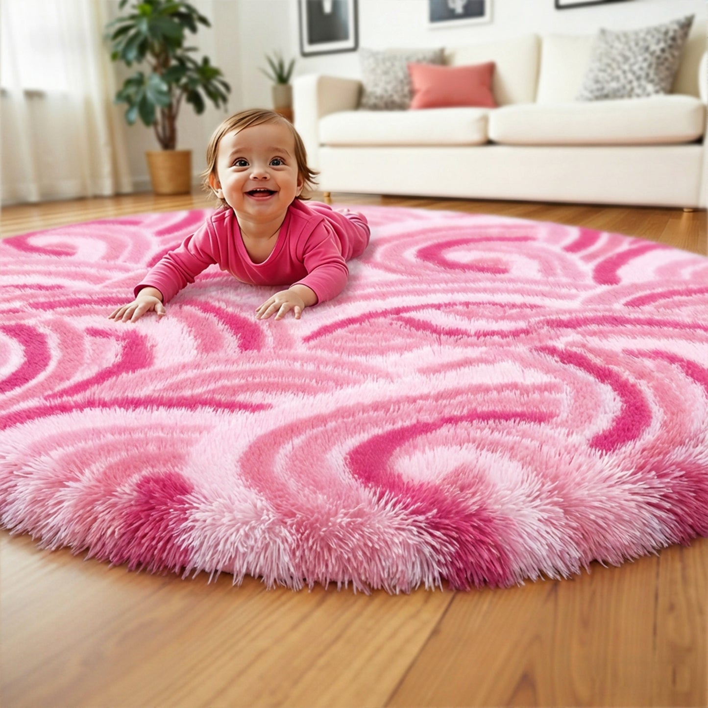HEBE Fluffy Area Rug for Bedroom Cute Pink Furry Carpet Extra Soft Shag Washable Rugs