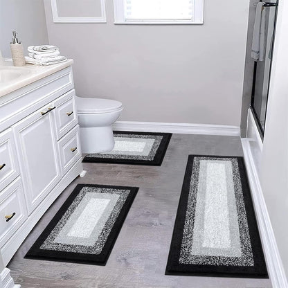 HEBE Microfiber Bathroom Rugs Sets 3 Piece, Non Slip Bath Rugs for Bathroom, Absorbent Plush Shaggy Bath Mat with U-Shaped Contour Toilet Mat Machine Washable