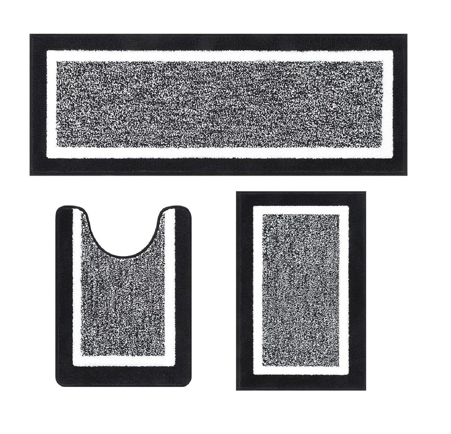 HEBE Bathroom Rug Mat Set 3 Piece, Non-Slip Ultra Soft Absorbent Bath Mat Set with U-Shaped Toilet Rug