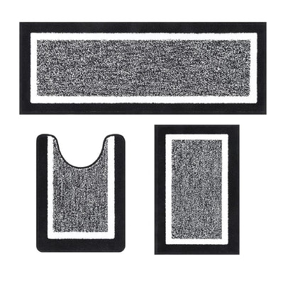 HEBE Bathroom Rug Mat Set 3 Piece, Non-Slip Ultra Soft Absorbent Bath Mat Set with U-Shaped Toilet Rug