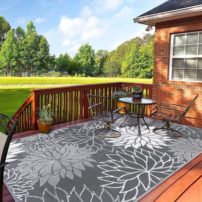 HEBE Waterproof Reversible Outdoor Rug for RV Camping Patio Deck Beach Balcony