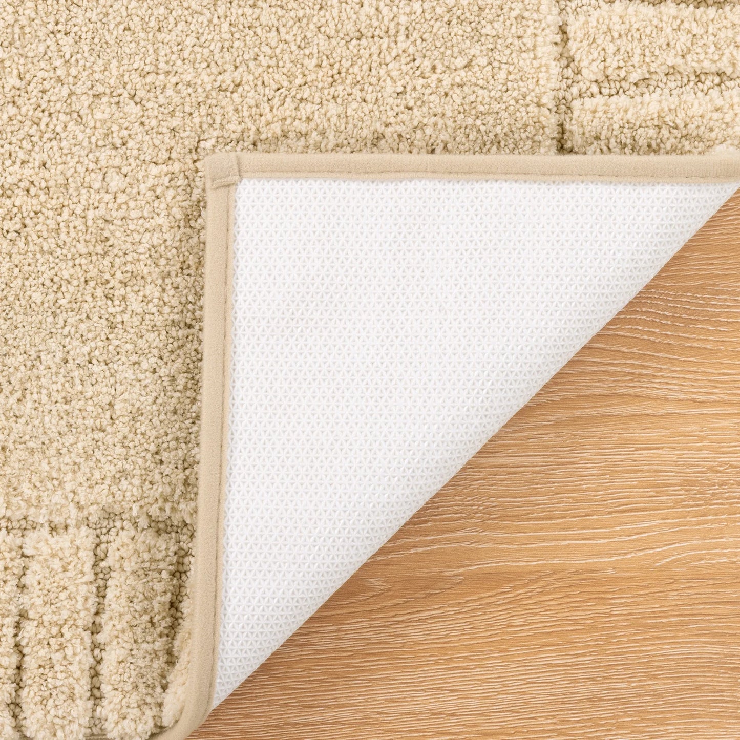 HEBE Bathroom Rugs Set of 4 Piece, Bath Mats, Microfiber Non Slip Shaggy Ultra Soft Bathroom Runner with U Shaped Contour Toilet Mat for Bathroom, Shower Inside Floor, Beige