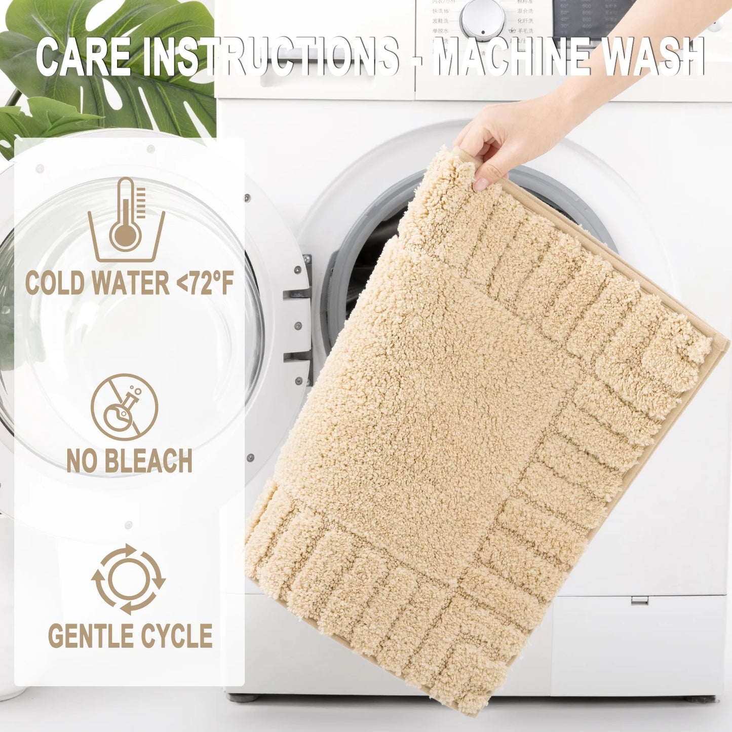 HEBE Bathroom Rugs Set of 4 Piece, Bath Mats, Microfiber Non Slip Shaggy Ultra Soft Bathroom Runner with U Shaped Contour Toilet Mat for Bathroom, Shower Inside Floor, Beige