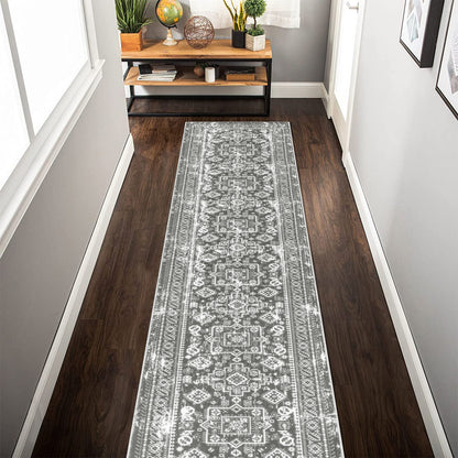 HEBE Hallway Runner Rug 2x10 Washable Rug Runner Non Slip Entryway Rug Floor Carpet Runner for Hallway Bedroom Kitchen Laundry Room, Grey