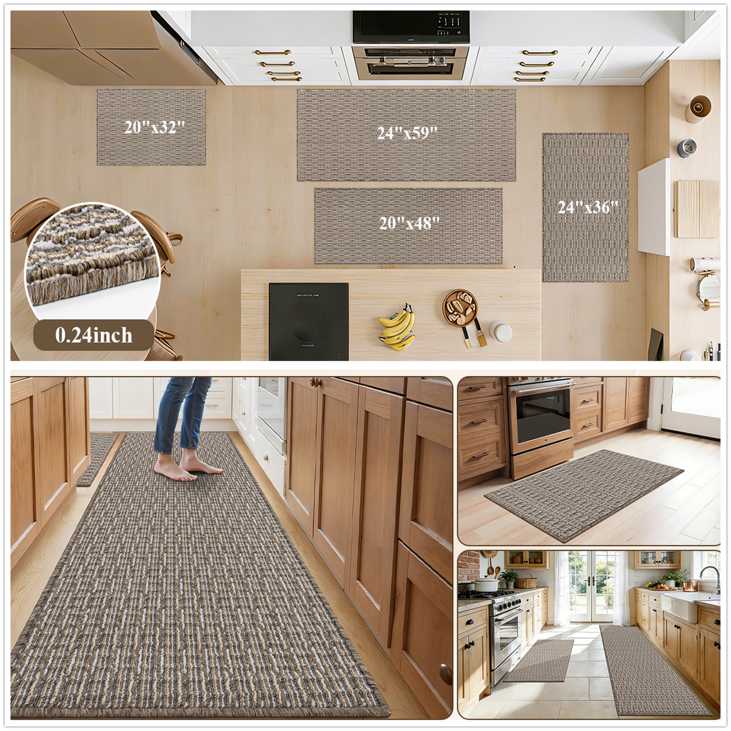 Kitchen Rugs and Mats Set of 2 Non Skid Washable Absorbent Laundry Floor Mat