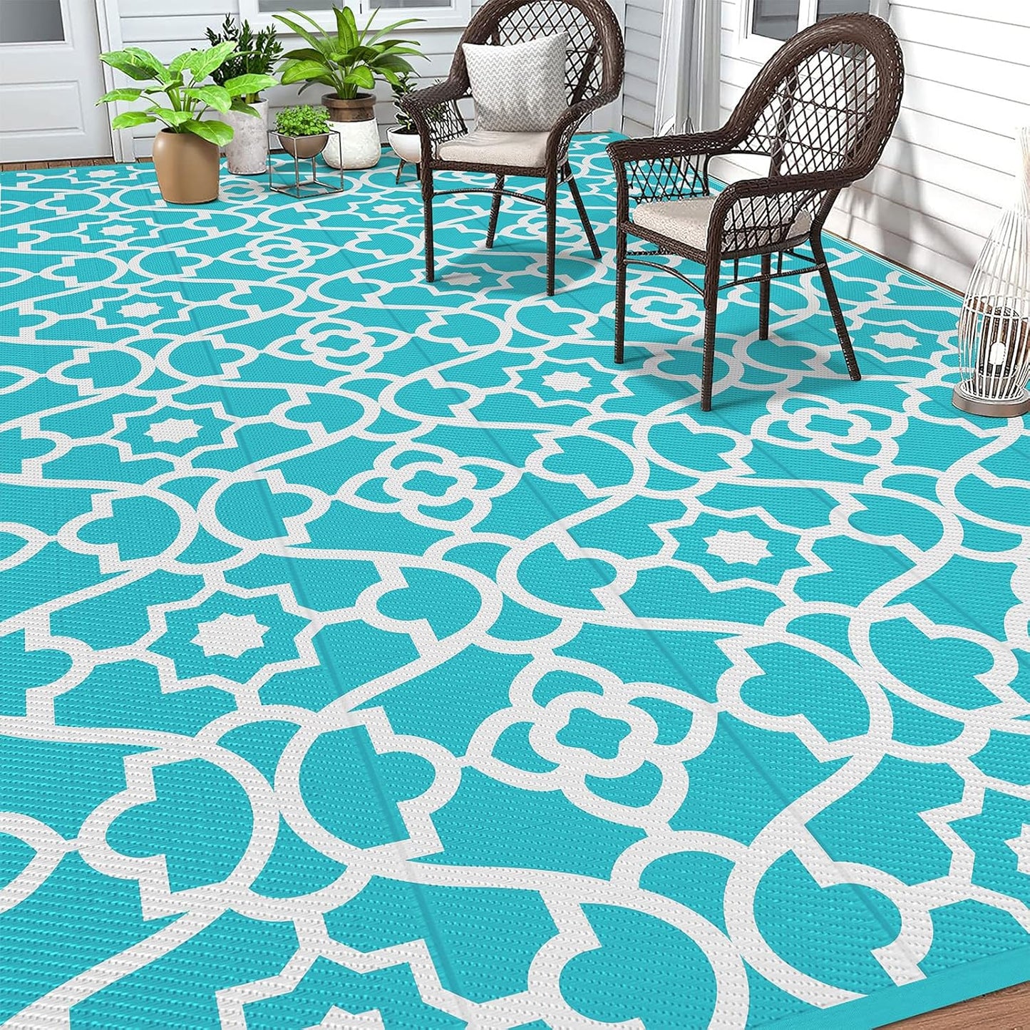 HEBE Outdoor Rug Waterproof Plastic Straw Rug Camping Rug, Reversible Outdoor Patio Rugs RV Mat Clearance, Indoor Outside Floor Carpet for Porch,Deck,Camper,Balcony,Backyard