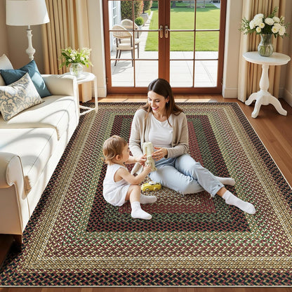 HEBE Faux Braided Area Rug Washable Farmhouse, No-Shed Non-Slip Woven Carpet, Pet Friendly Stain Resistant Jute Style Rug for Kitchen Bedroom Bathroom Entryway