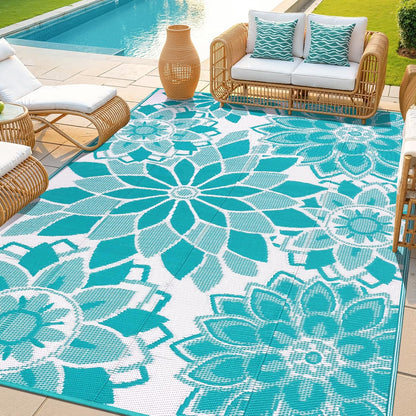 Outdoor Rug for Patio Reversible Plastic Straw Patio Camping Rug