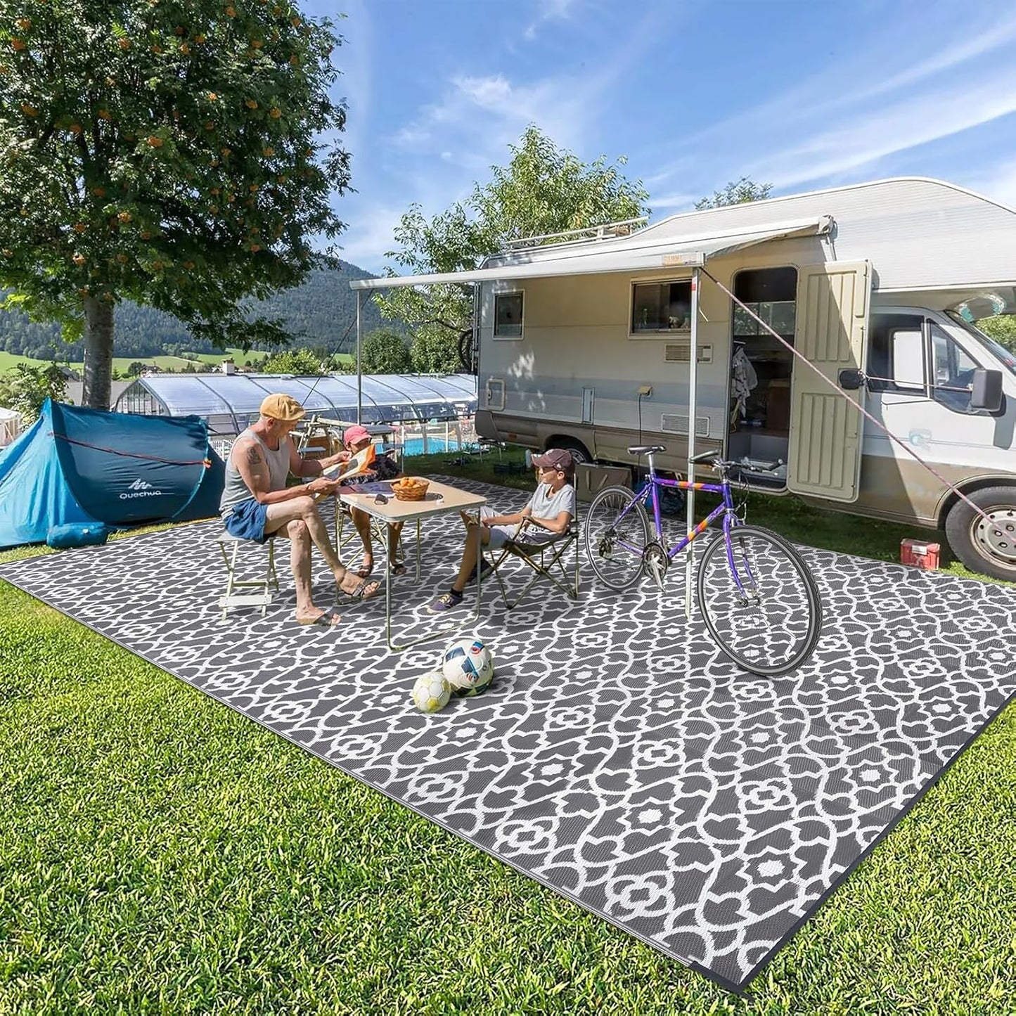 HEBE Outdoor Rug Waterproof Plastic Straw Rug Camping Rug, Reversible Outdoor Patio Rugs RV Mat Clearance, Indoor Outside Floor Carpet for Porch,Deck,Camper,Balcony,Backyard
