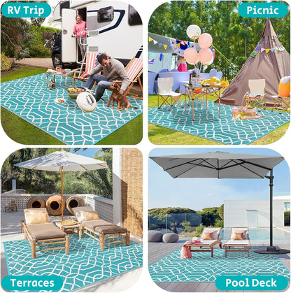 HEBE Waterproof Reversible Outdoor Rug for RV Camping Porch Deck Balcony Backyard Picnic