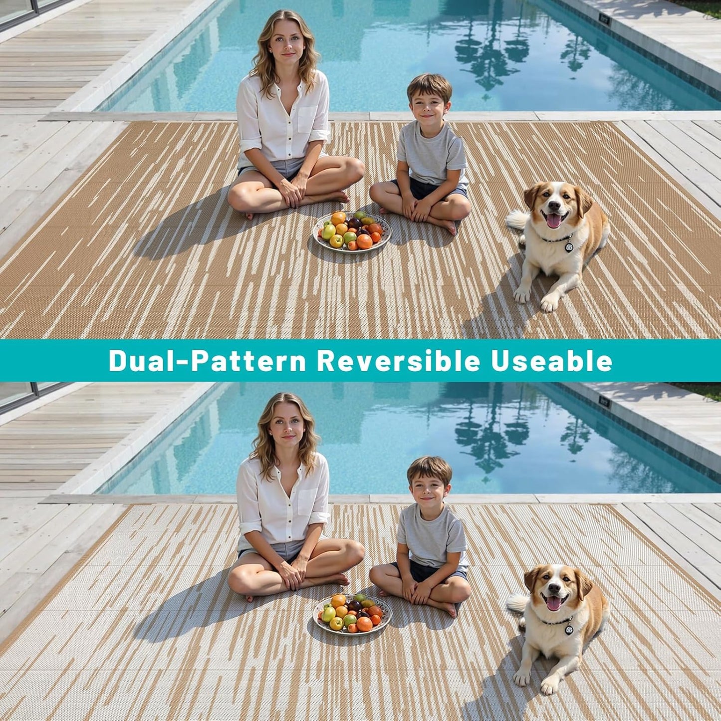 HEBE Outdoor Rug for Patios Clearance Waterproof Patio Mat Plastic Straw Rug Reversible RV Camping Tent Rug Outside Indoor Outdoor Area Rugs for RV,Deck,Beach,Balcony,Camper