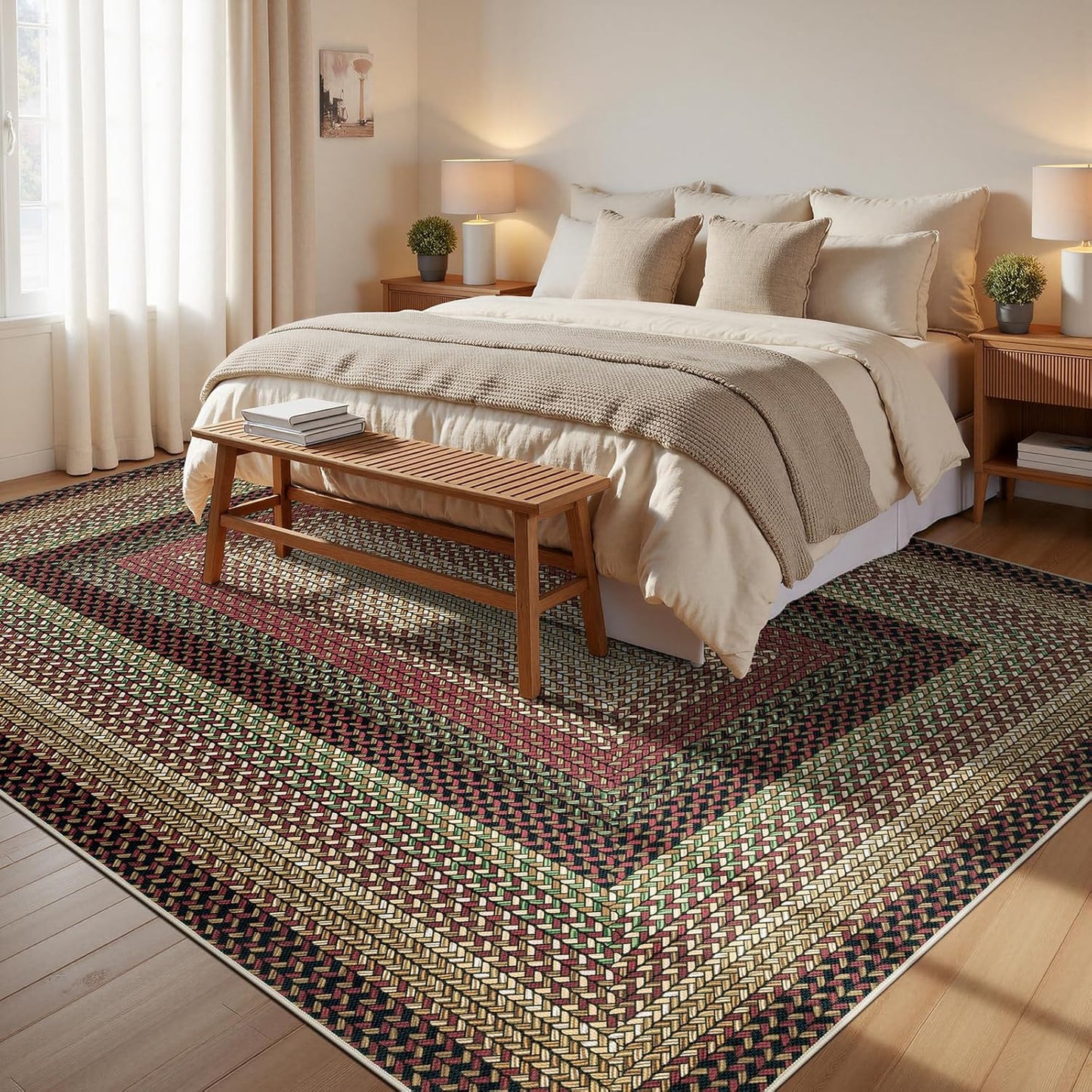 HEBE Faux Braided Area Rug Washable Farmhouse, No-Shed Non-Slip Woven Carpet, Pet Friendly Stain Resistant Jute Style Rug for Kitchen Bedroom Bathroom Entryway