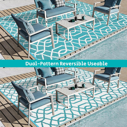 HEBE Waterproof Reversible Outdoor Rug for RV Camping Porch Deck Balcony Backyard Picnic