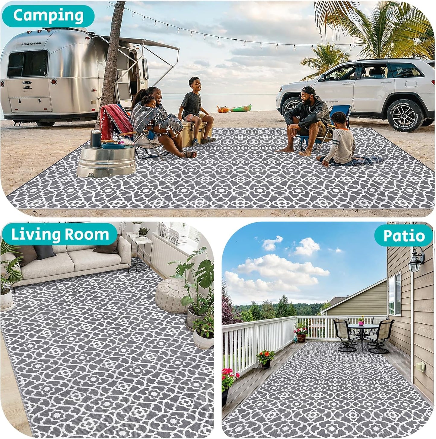 HEBE Outdoor Rug Waterproof Plastic Straw Rug Camping Rug, Reversible Outdoor Patio Rugs RV Mat Clearance, Indoor Outside Floor Carpet for Porch,Deck,Camper,Balcony,Backyard