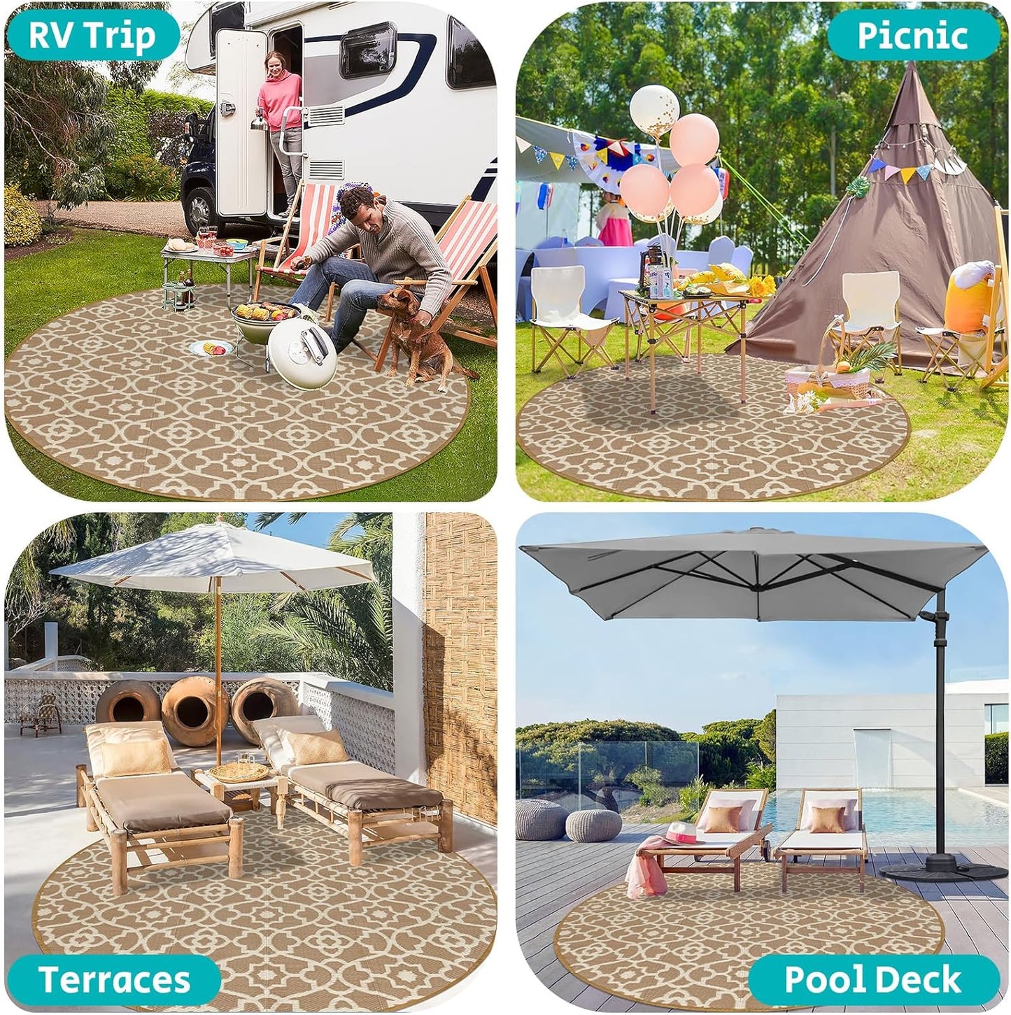 Outdoor Rug 6ft for Patios Waterproof Clearance Reversible Patio Mat Plastic Straw Rug RV Camping Mat Outside Area Rug Carpet for Camping