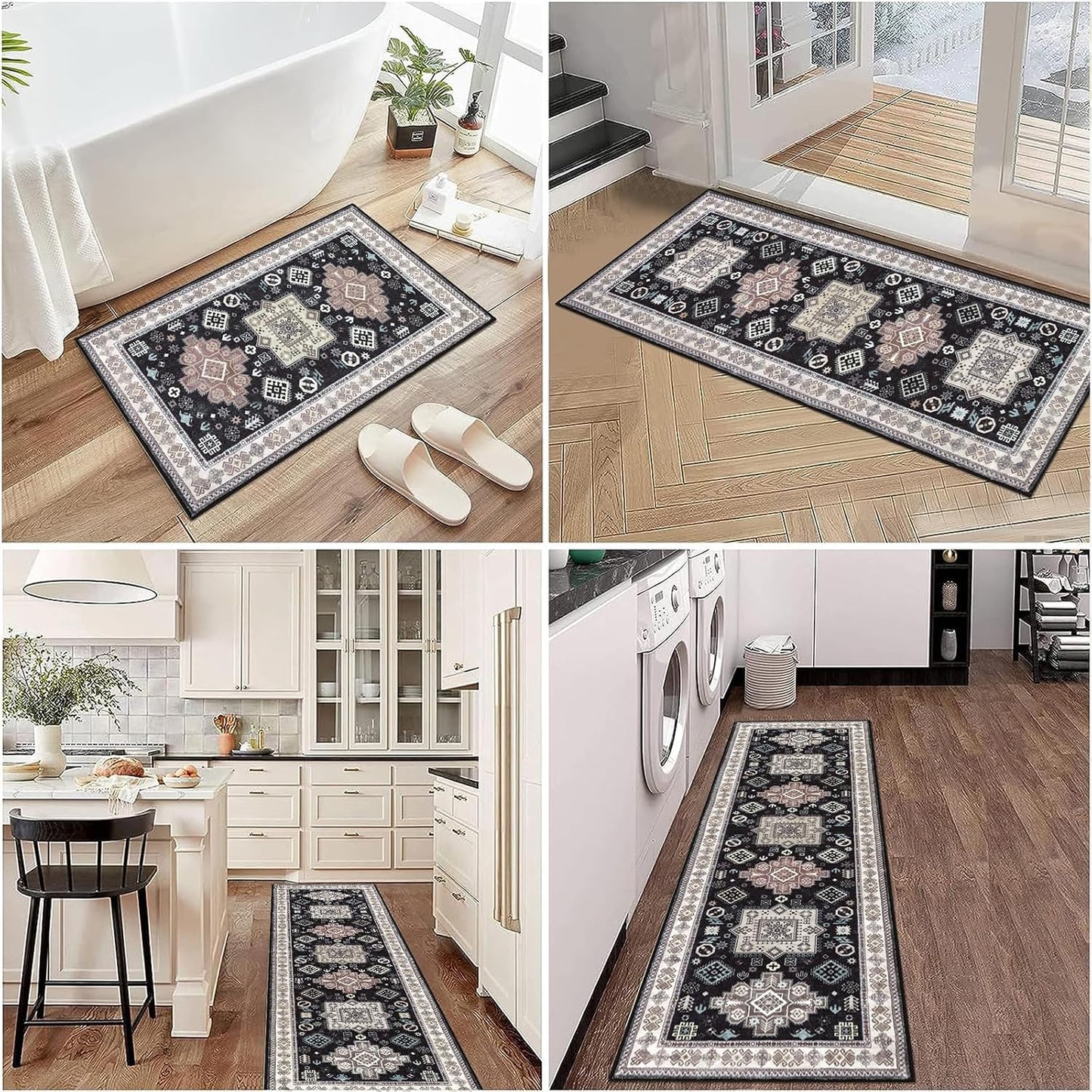 HEBE Farmhouse Kitchen Rugs Sets of 3, Kitchen Runner Rugs Non Slip Washable