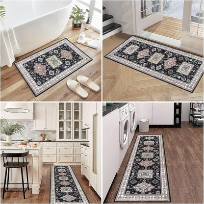 HEBE Farmhouse Kitchen Rugs Sets of 3, Kitchen Runner Rugs Non Slip Washable