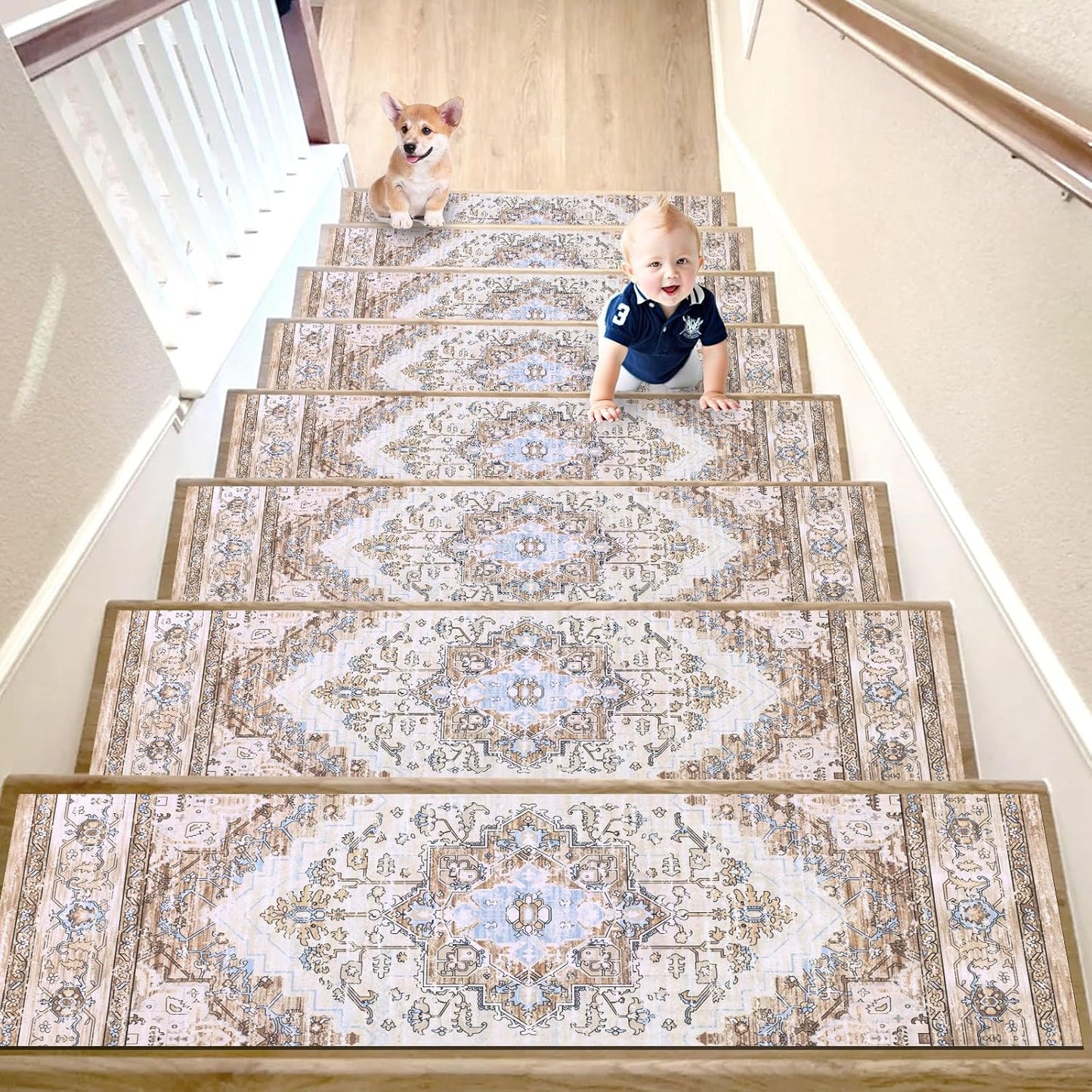 HEBE Carpet Stair Treads for Wooden Steps Indoor Rubber Staircase Step Treads Non Slip Stair Runner Mats for Dogs and Kids Stairway Grip Step Treads Carpet