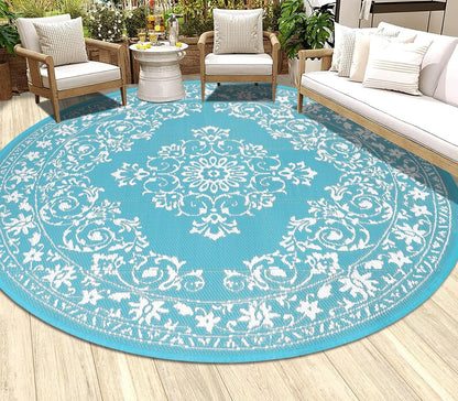 HEBE Round Outdoor Area Rug for Patios Clearance 6Ft Waterproof Mat Reversible Plastic Camping Door Mat