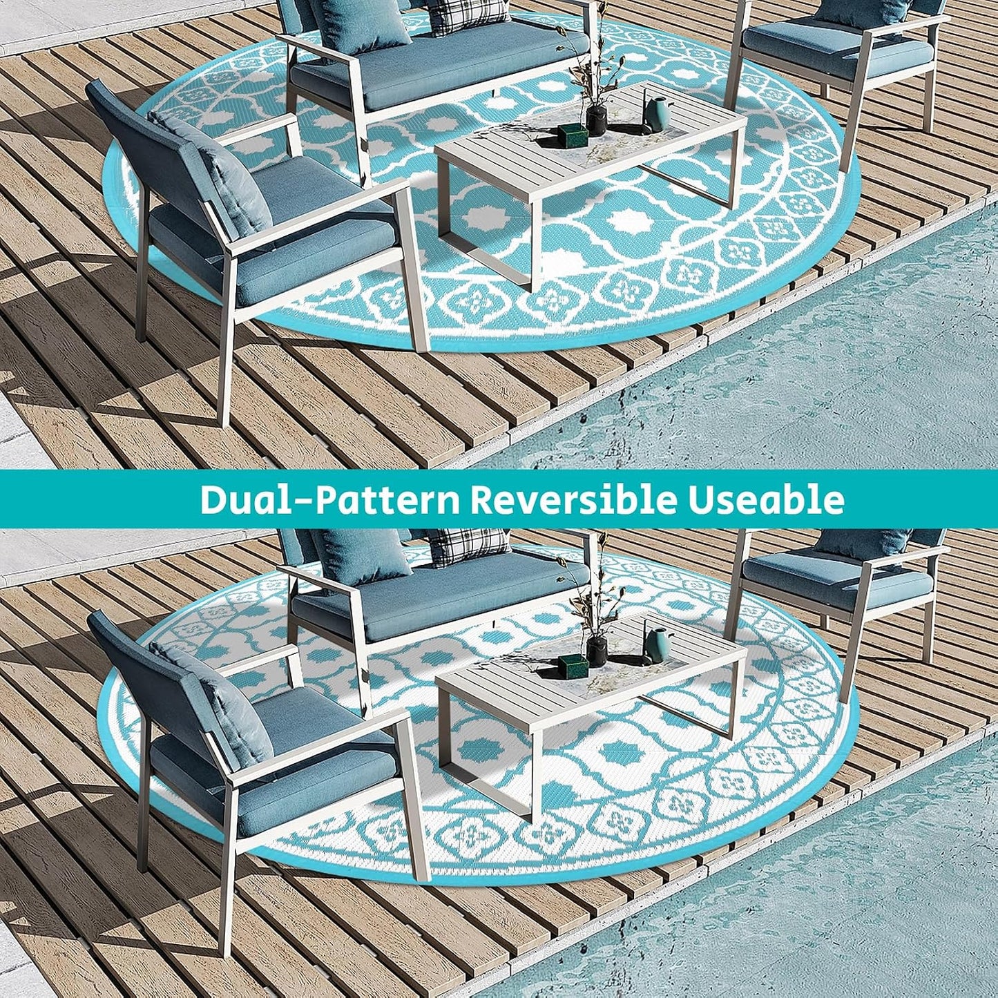 Waterproof Outdoor Rug 6ft, Reversible Plastic Straw Patio Camping Rug