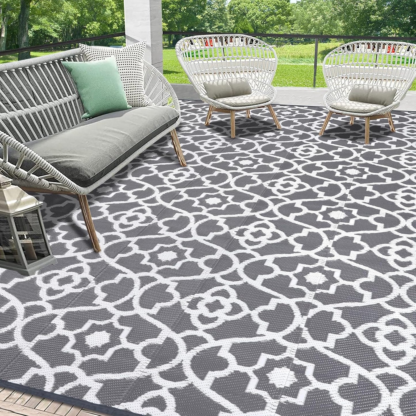 HEBE Outdoor Rug Waterproof Plastic Straw Rug Camping Rug, Reversible Outdoor Patio Rugs RV Mat Clearance, Indoor Outside Floor Carpet for Porch,Deck,Camper,Balcony,Backyard