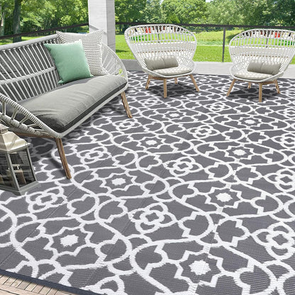 HEBE Outdoor Rug Waterproof Plastic Straw Rug Camping Rug, Reversible Outdoor Patio Rugs RV Mat Clearance, Indoor Outside Floor Carpet for Porch,Deck,Camper,Balcony,Backyard