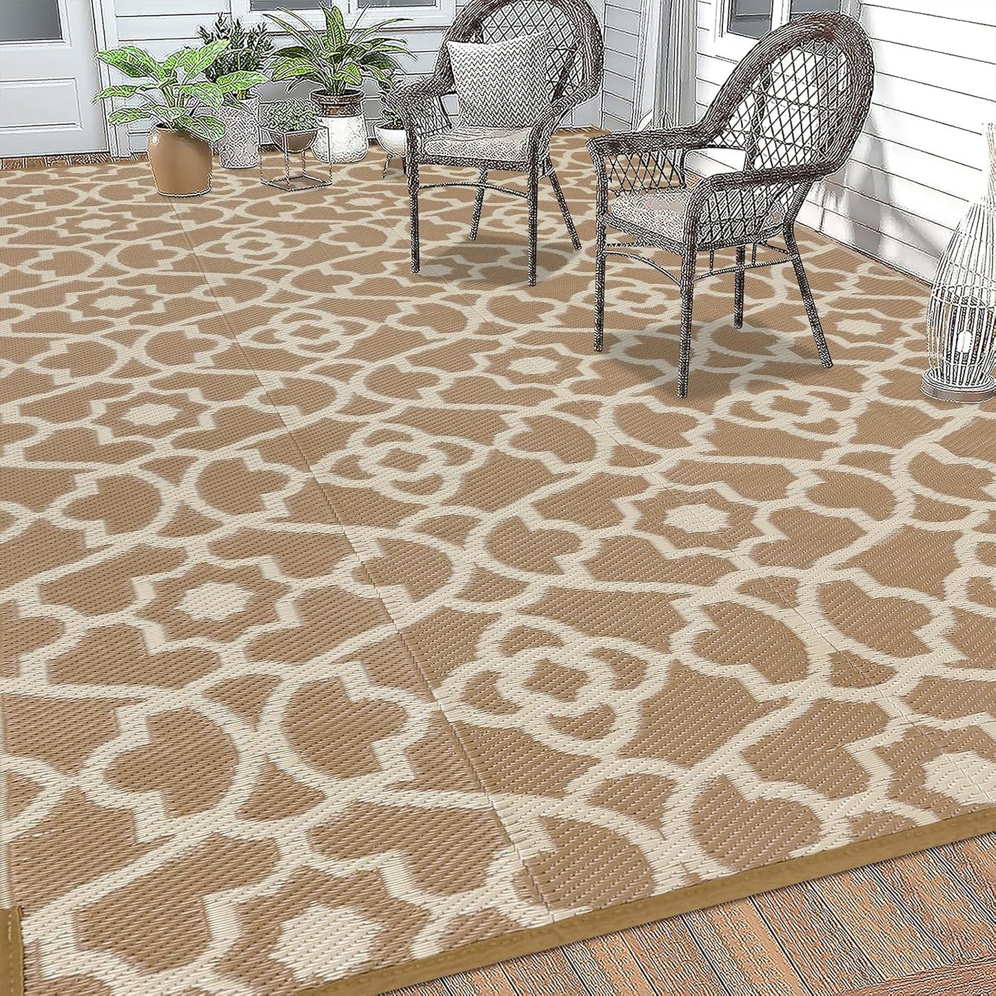 HEBE Outdoor Rug Waterproof Plastic Straw Rug Camping Rug, Reversible Outdoor Patio Rugs RV Mat Clearance, Indoor Outside Floor Carpet for Porch,Deck,Camper,Balcony,Backyard