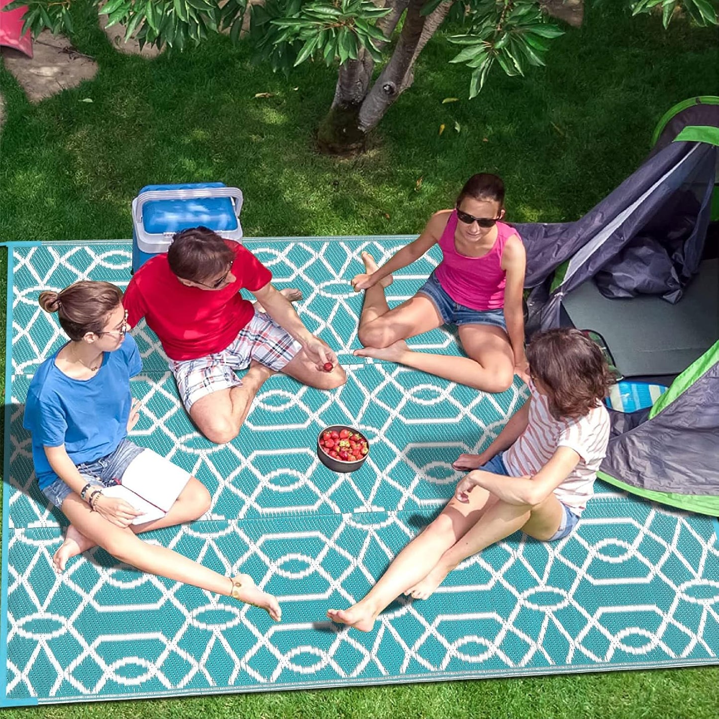 HEBE Waterproof Reversible Outdoor Rug for RV Camping Porch Deck Balcony Backyard Picnic