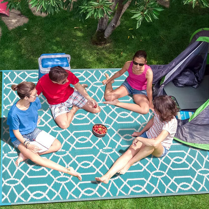 HEBE Waterproof Reversible Outdoor Rug for RV Camping Porch Deck Balcony Backyard Picnic