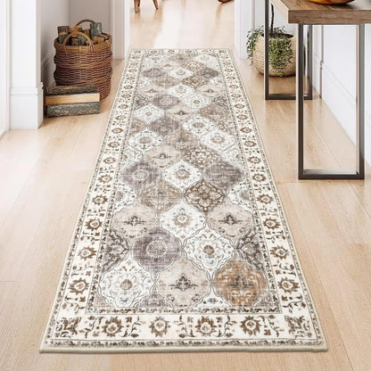 HEBE Hallway Runner Rug Washable Vintage Distressed Area Rugs Non Slip Laundry Rug Runner Boho Floor Carpet Runners for Hallways Entryway Laundry Room Kitchen Bathroom