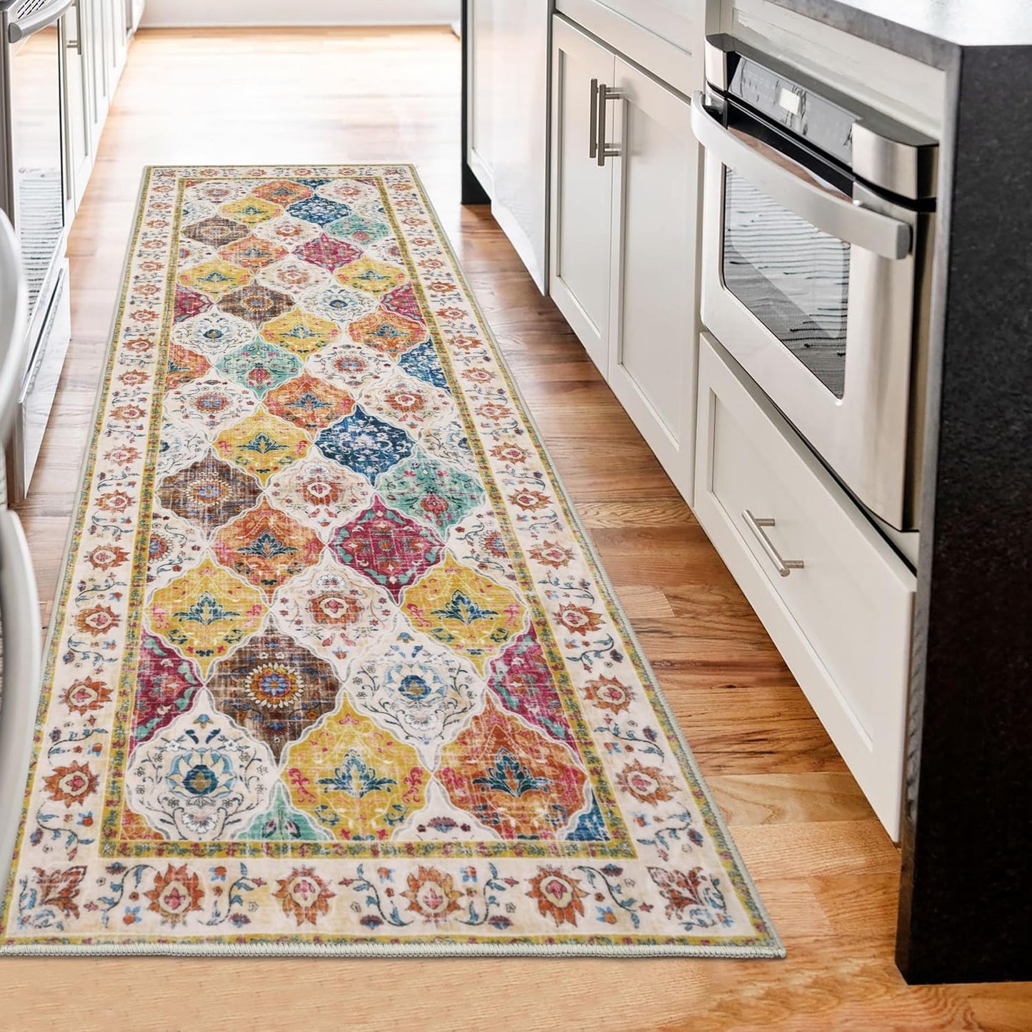 HEBE Hallway Runner Rug Washable Vintage Distressed Area Rugs Non Slip Laundry Rug Runner Boho Floor Carpet Runners for Hallways Entryway Laundry Room Kitchen Bathroom