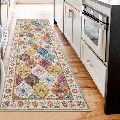 HEBE Hallway Runner Rug Washable Vintage Distressed Area Rugs Non Slip Laundry Rug Runner Boho Floor Carpet Runners for Hallways Entryway Laundry Room Kitchen Bathroom