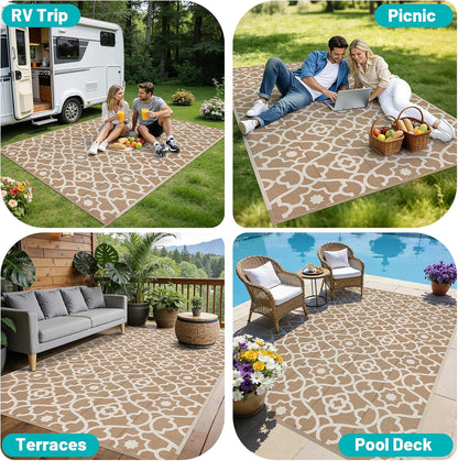 HEBE Outdoor Rug Waterproof Plastic Straw Rug Camping Rug, Reversible Outdoor Patio Rugs RV Mat Clearance, Indoor Outside Floor Carpet for Porch,Deck,Camper,Balcony,Backyard