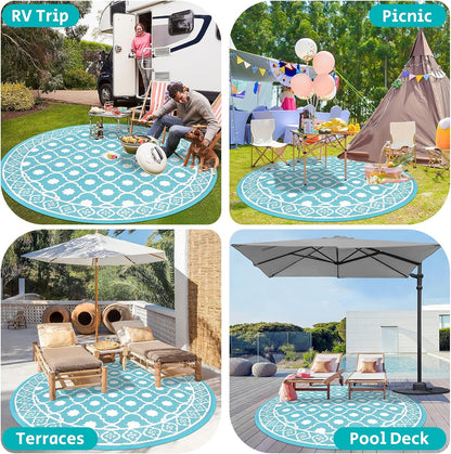 Waterproof Outdoor Rug 6ft, Reversible Plastic Straw Patio Camping Rug