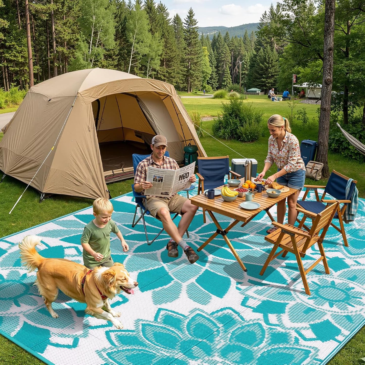 Outdoor Rug for Patio Reversible Plastic Straw Patio Camping Rug