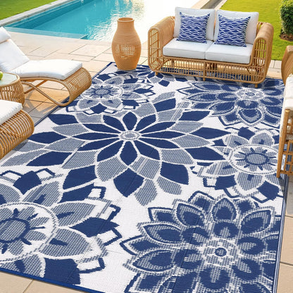 Outdoor Rug for Patio Reversible Plastic Straw Patio Camping Rug