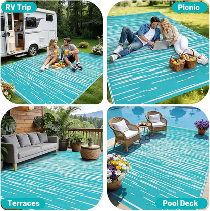HEBE Outdoor Rug for Patios Clearance Waterproof Patio Mat Plastic Straw Rug Reversible RV Camping Tent Rug Outside Indoor Outdoor Area Rugs for RV,Deck,Beach,Balcony,Camper