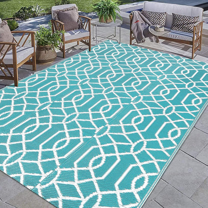 HEBE Waterproof Reversible Outdoor Rug for RV Camping Porch Deck Balcony Backyard Picnic