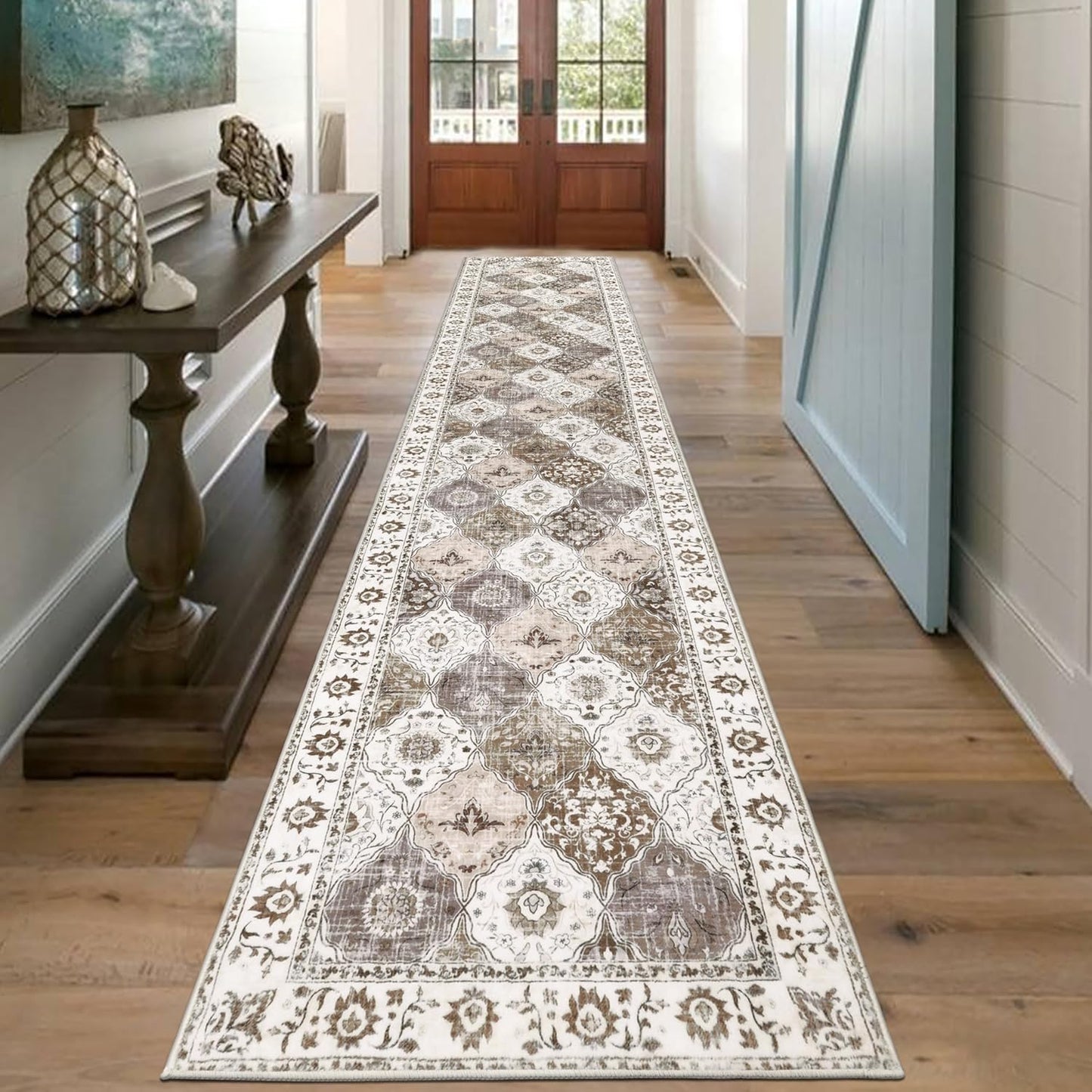 HEBE Hallway Runner Rug Washable Vintage Distressed Area Rugs Non Slip Laundry Rug Runner Boho Floor Carpet Runners for Hallways Entryway Laundry Room Kitchen Bathroom