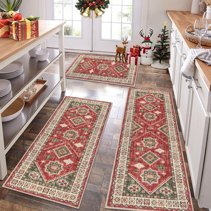 Boho Kitchen Rug Sets 3 Piece with Runner Non Slip Kitchen Rugs and Mats Washable Kitchen Mats for Floor Thick Kitchen Floor Mat Carpet Runner Rugs for Hallway Laundry Holiday Decor