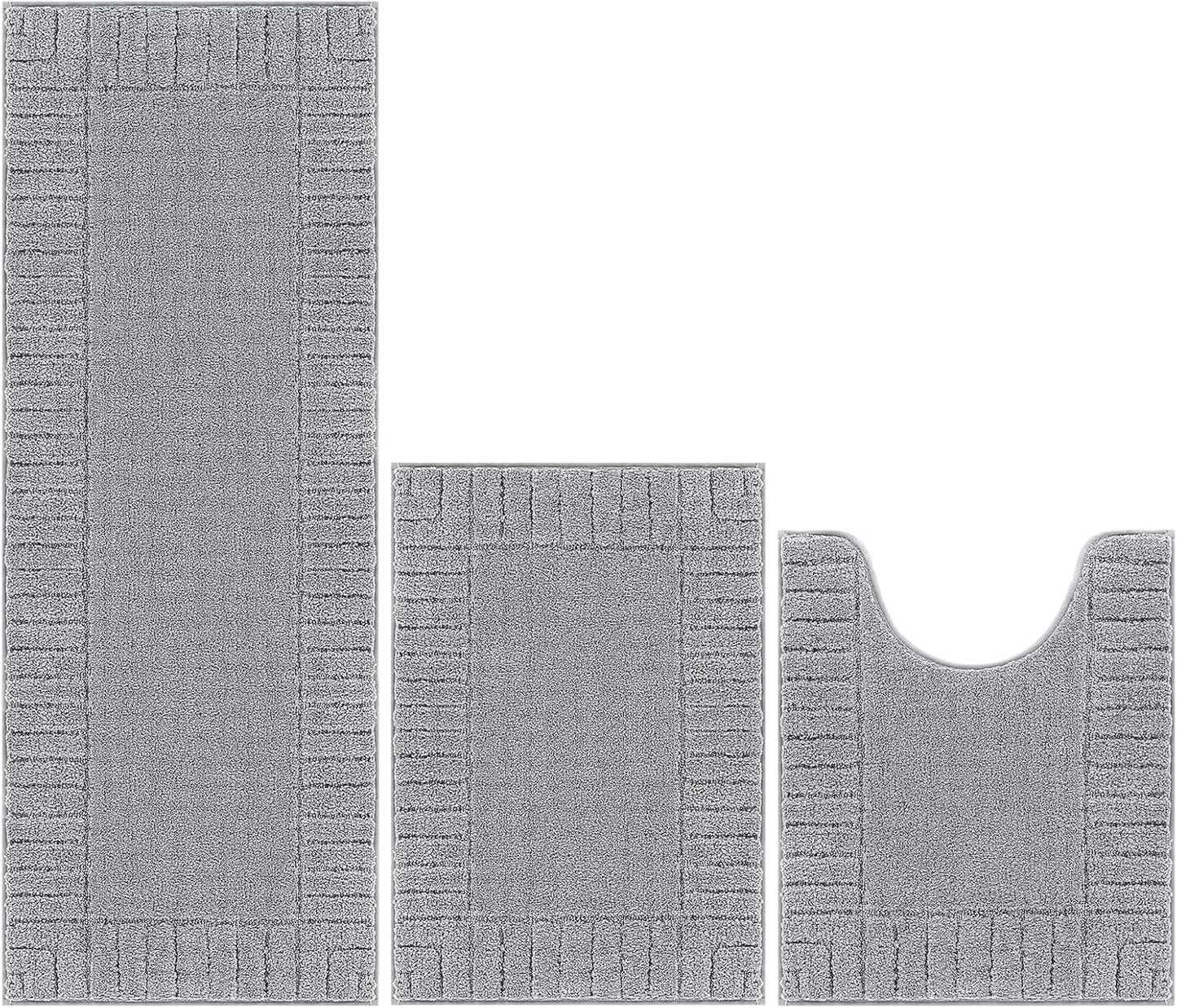 HEBE Bathroom Rugs Sets 3 Piece Bathroom Shower Rugs with U-Shaped Contour Toilet Mat Absorbent Microfiber Plush Bath Mats Non Slip Bath Rugs Machine Washable Shaggy Bath Mat Set