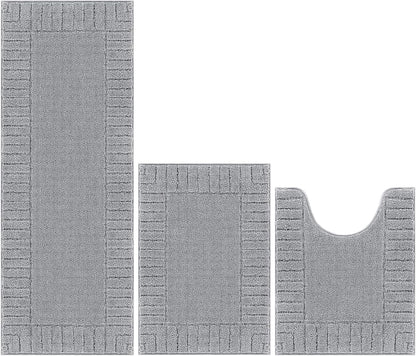 HEBE Bathroom Rugs Sets 3 Piece Bathroom Shower Rugs with U-Shaped Contour Toilet Mat Absorbent Microfiber Plush Bath Mats Non Slip Bath Rugs Machine Washable Shaggy Bath Mat Set