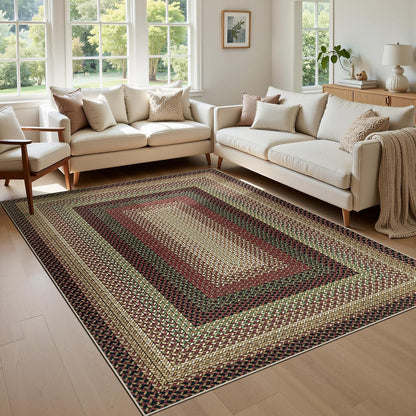 HEBE Faux Braided Area Rug Washable Farmhouse, No-Shed Non-Slip Woven Carpet, Pet Friendly Stain Resistant Jute Style Rug for Kitchen Bedroom Bathroom Entryway
