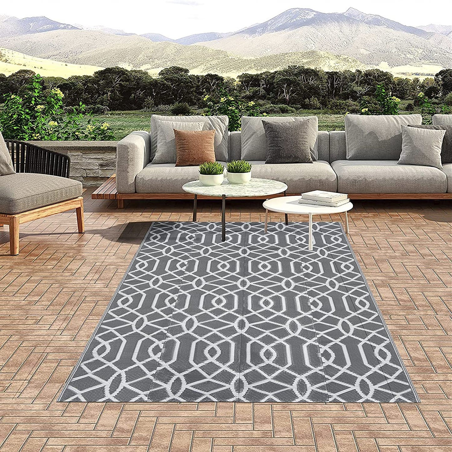 HEBE Waterproof Reversible Outdoor Rug for RV Camping Porch Deck Balcony Backyard Picnic