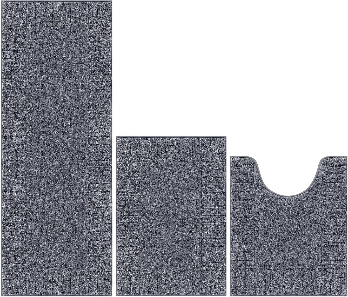 HEBE Bathroom Rugs Sets 3 Piece Bathroom Shower Rugs with U-Shaped Contour Toilet Mat Absorbent Microfiber Plush Bath Mats Non Slip Bath Rugs Machine Washable Shaggy Bath Mat Set