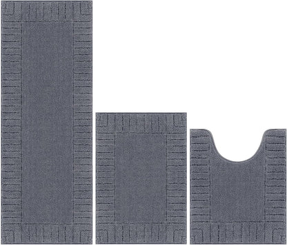 HEBE Bathroom Rugs Sets 3 Piece Bathroom Shower Rugs with U-Shaped Contour Toilet Mat Absorbent Microfiber Plush Bath Mats Non Slip Bath Rugs Machine Washable Shaggy Bath Mat Set