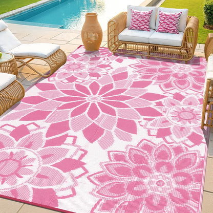 Outdoor Rug for Patio Reversible Plastic Straw Patio Camping Rug